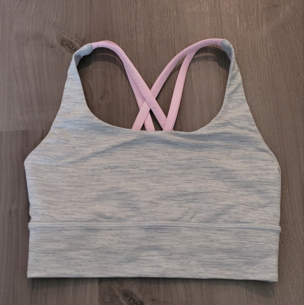 Lululemon Energy Longline Bra in Gray and Light Pink